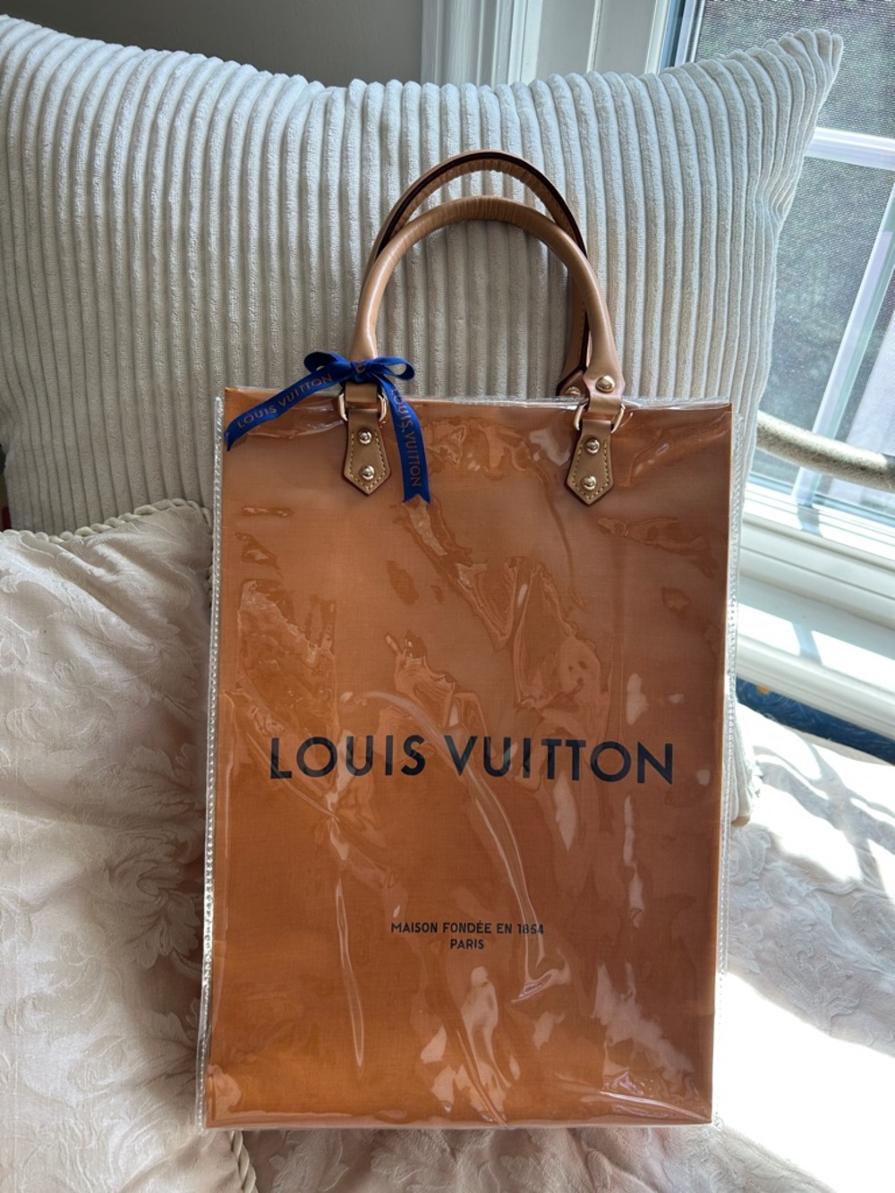 7030. Louis Vuitton Shopping Bag repurposed into a tote. Clear PVC cover. - Picture 1 of 6